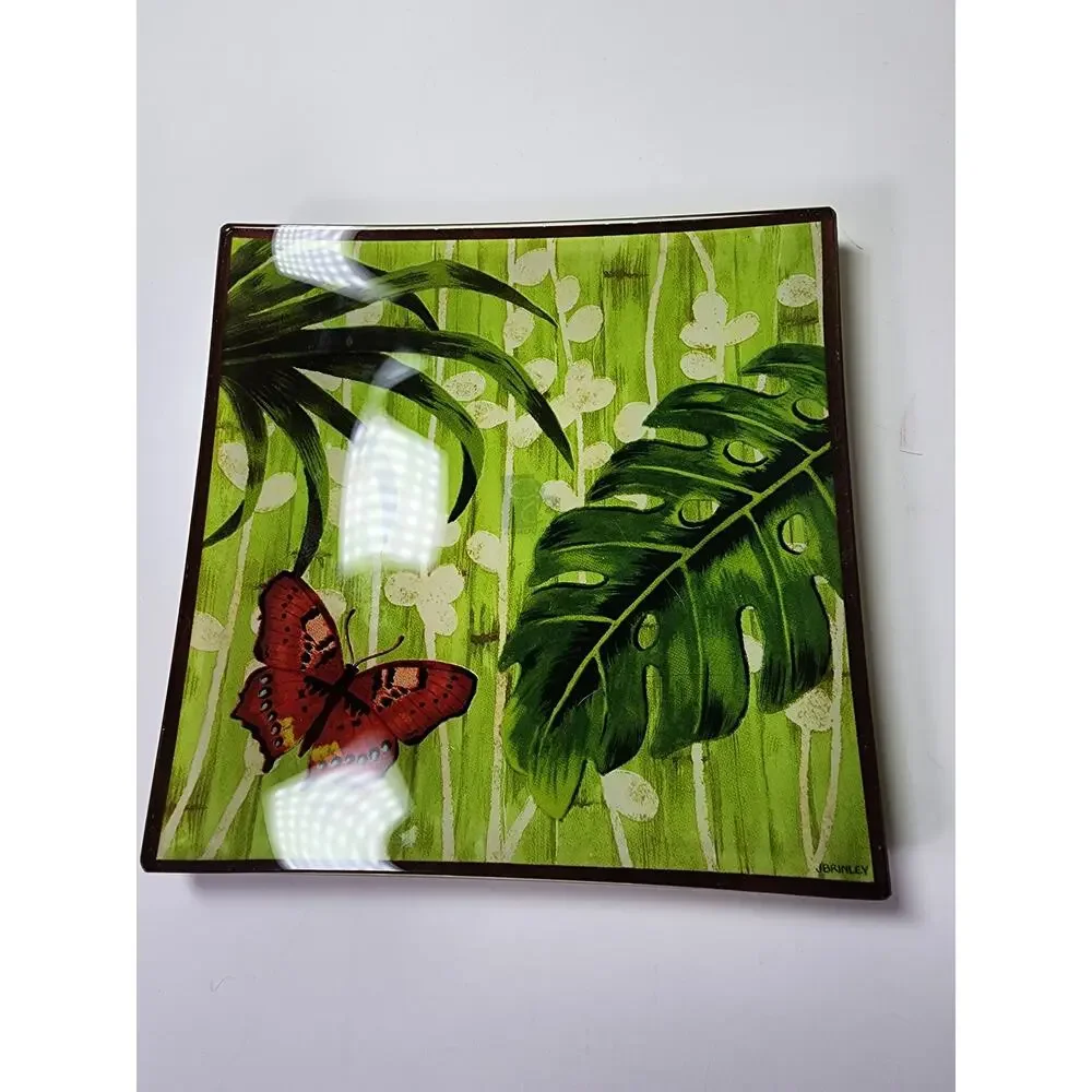 PRIMA DONNA Green Colorful Glass BUTTERFLY DRAGONFLY Dessert Trinket Ring Tray